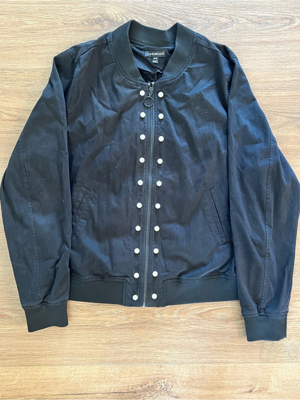 Lane Bryant Black Bomber Jacket with Pearl Accents